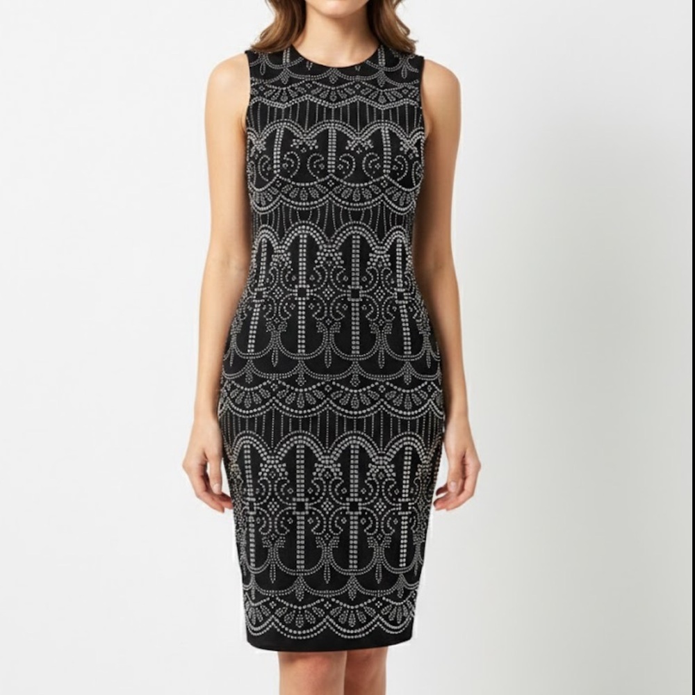 Banjul Black and White Patterned Midi Dress